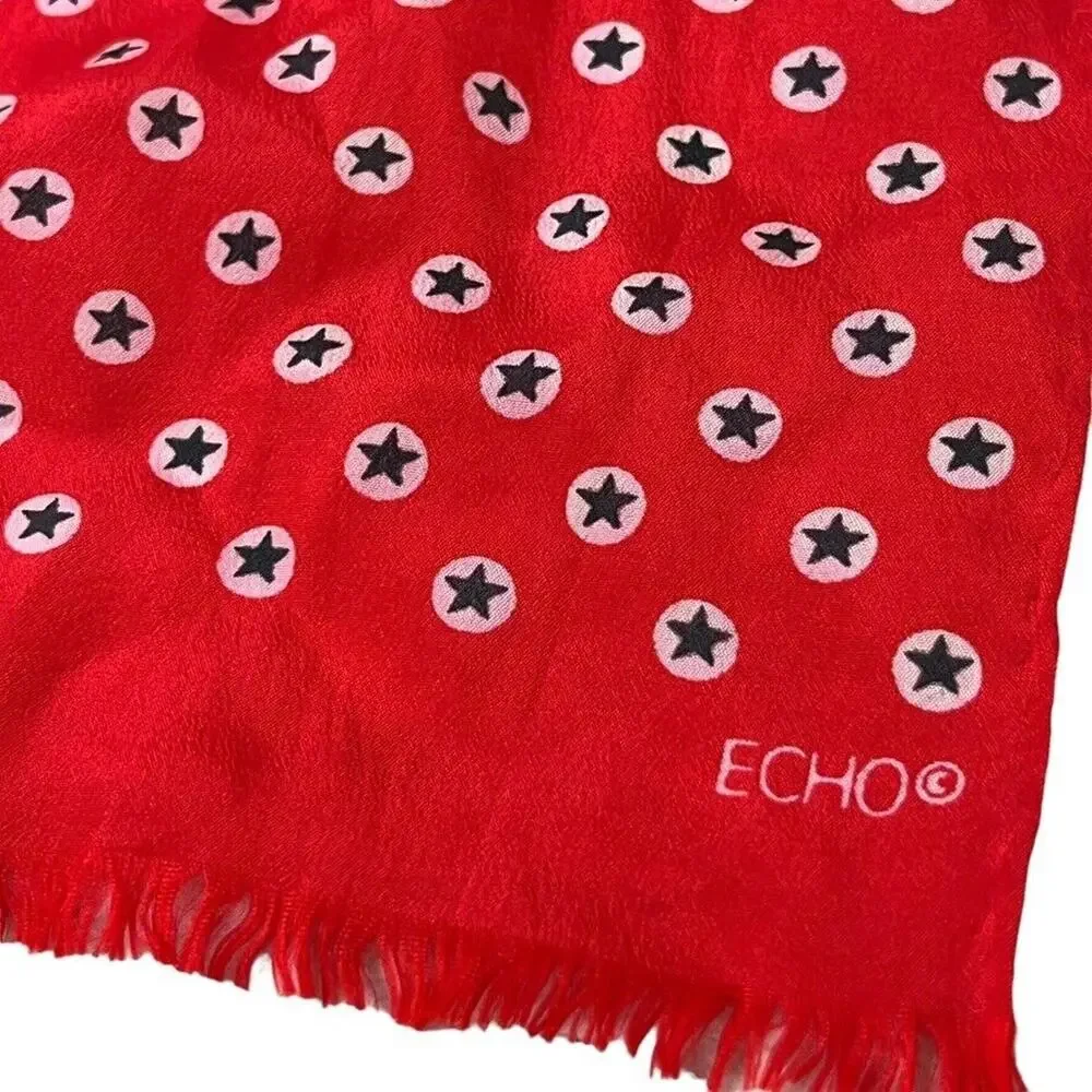 Echo Womens Red White Blue Star Print Scarf Head Wrap Lightweight 50